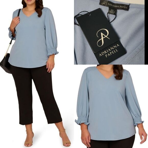 $69 NEW 3X ADRIANNA PAPELL BLUE STRETCH LIGHTWEIGHT BLOUSE TOP NWT - Picture 1 of 11